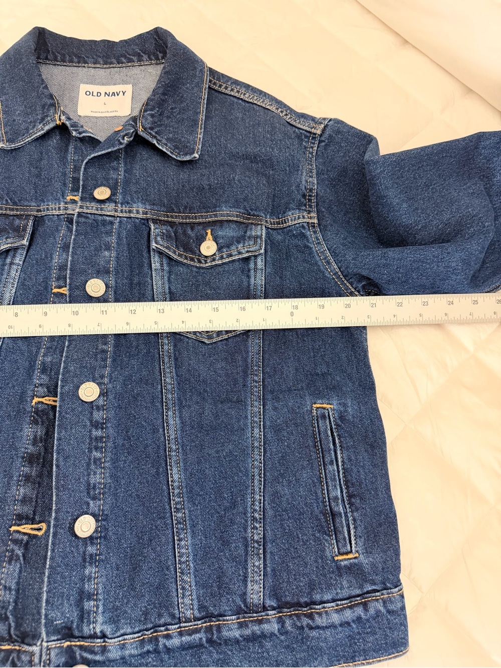 Old Navy Dark Wash Denim Trucker Jacket Women’s Large Button Front Classic - Picture 7 of 7